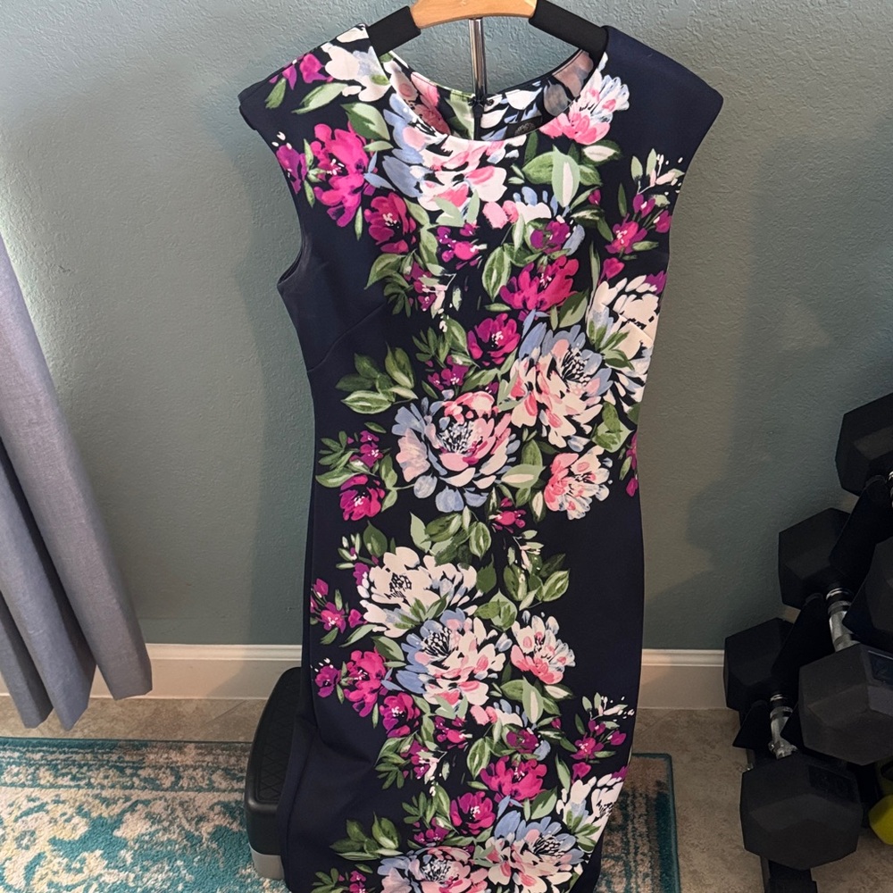 Vince Camuto Navy Floral Midi Dress